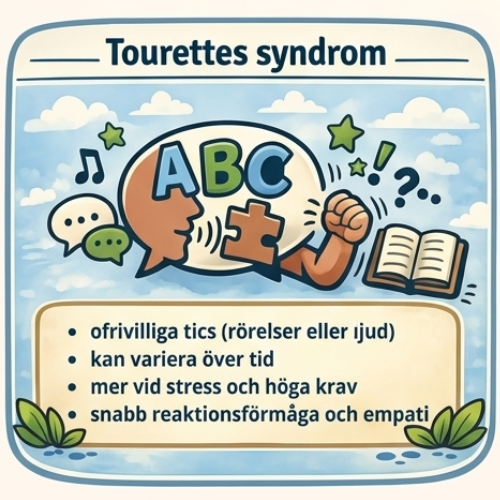 Tourettes innebär att personen har ofrivilliga rörelser eller ljud, så kallade tics.