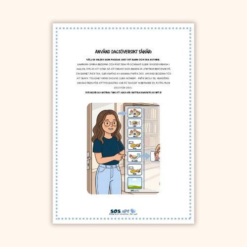 dagsöversikt, illustration på kvinna som visar materialet