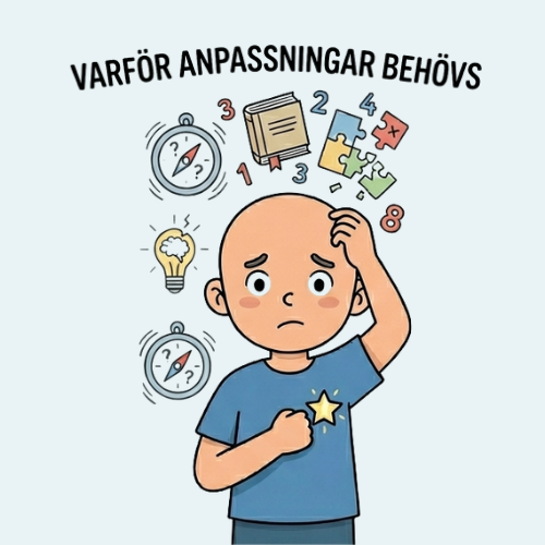 Varför anpassningar behövs Två barn med samma diagnos kan ha helt olika behov. Därför måste stöd alltid utgå från individen – inte diagnosen. Anpassningar handlar inte om att ge upp eller förenkla, utan om att skapa rätt förutsättningar för att barnet ska lyckas, må bra och känna sig delaktigt i vardagen.